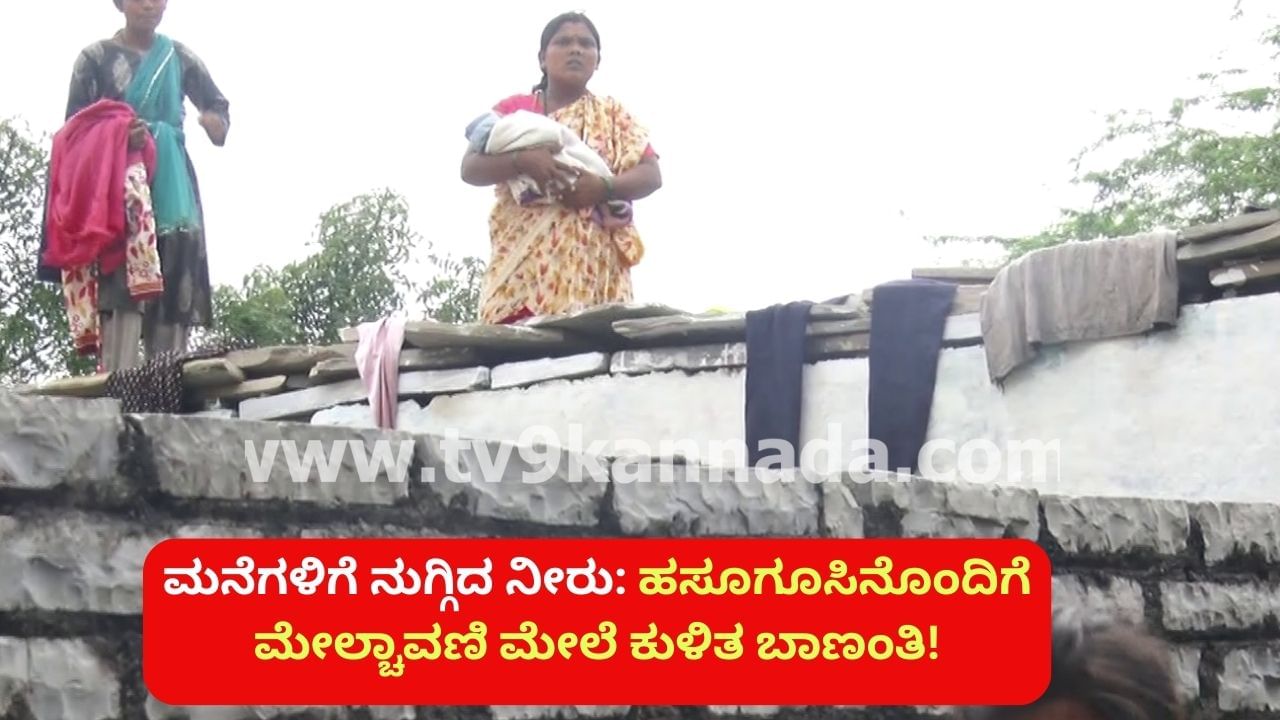 ಕಲಬುರಗಿಯಲ್ಲಿ ನಿಲ್ಲದ ಪ್ರವಾಹ, ಮನೆಗಳಿಗೆ ನುಗ್ಗಿದ ನೀರು: ಹಸೂಗೂಸಿನೊಂದಿಗೆ ಮೇಲ್ಚಾವಣಿ ಮೇಲೆ‌ ಕುಳಿತ ಬಾಣಂತಿ!