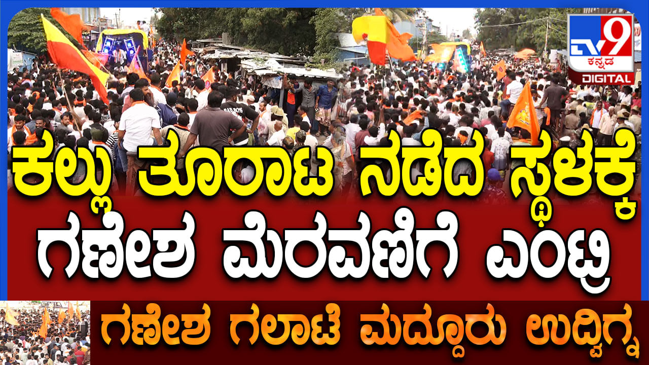 ಮದ್ದೂರು ಗಲಭೆ: ಕಲ್ಲು ತೂರಿದ ಸ್ಥಳದಲ್ಲೇ ಹಿಂದೂ ಕಾರ್ಯಕರ್ತರ ಅಬ್ಬರ ಹೇಗಿದೆ ನೋಡಿ