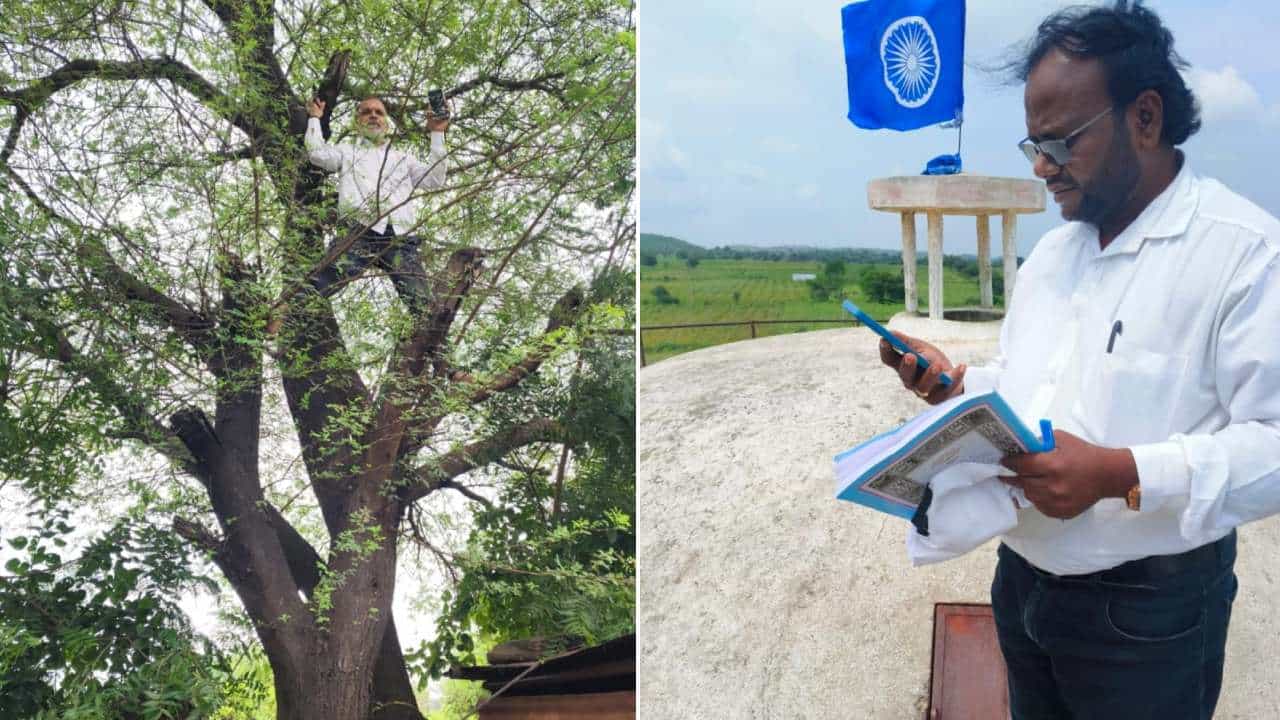 ಬೀದರ್: ಜಾತಿಗಣತಿಗೆ ಮೊಬೈಲ್ ನೆಟ್‌ವರ್ಕ್ ಸಮಸ್ಯೆ; ನೀರಿನ ಟ್ಯಾಂಕ್​​, ಮರವೇರಿದ ಶಿಕ್ಷಕರು