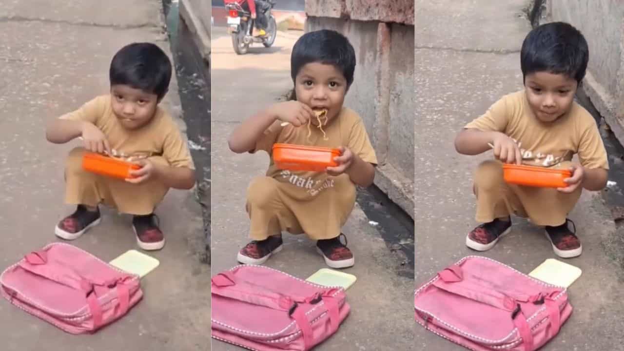 Video: ಅಯ್ಯಯ್ಯೋ ನನಗೆ ಹಸಿವು ತಡೆಯೋಕೆ ಆಗ್ತಿಲ್ಲ; ರಸ್ತೆಯಲ್ಲಿ ಕುಳಿತು ಟಿಫಿನ್ ಬಾಕ್ಸ್ ತೆರೆದು ನೂಡಲ್ಸ್ ತಿಂದ ಪುಟ್ಟ ಬಾಲಕ