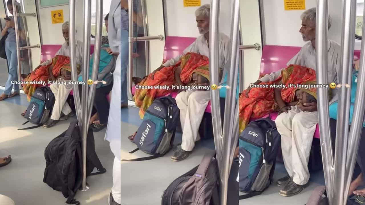 Video: ಮೆಟ್ರೋದಲ್ಲಿ ಕಂಡ ಅಪರೂಪದ ದೃಶ್ಯ; ಗಂಡನ ಮಡಿಲಿನಲ್ಲಿ ವಿಶ್ರಾಂತಿ ಪಡೆದ ವೃದ್ಧೆ