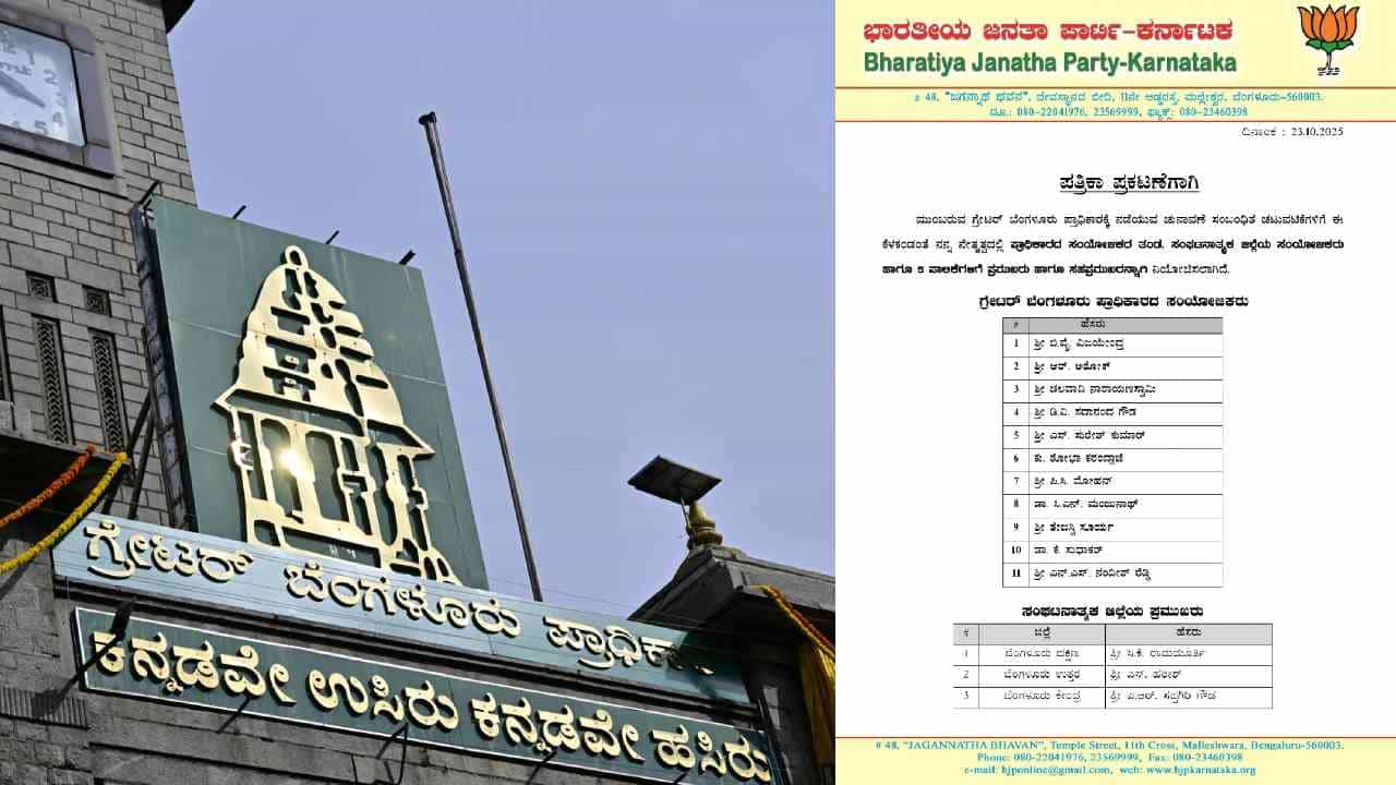 ಗ್ರೇಟರ್ ಬೆಂಗಳೂರು ಚುನಾವಣೆಗೆ ಸಿದ್ದತೆ: 11 ಸಂಯೋಜಕರನ್ನು ನೇಮಿಸಿದ ಬಿಜೆಪಿ ಗ್ರೇಟರ್ ಬೆಂಗಳೂರು ಚುನಾವಣೆಗೆ ಸಿದ್ದತೆ: 11 ಸಂಯೋಜಕರನ್ನು ನೇಮಿಸಿದ ಬಿಜೆಪಿ
