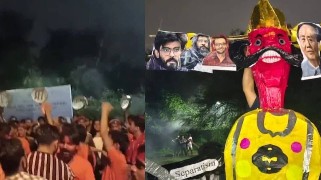 ಜೆಎನ್​ಯು: ರಾವಣನ ಹತ್ತು ತಲೆಗಳಲ್ಲಿ ಖಾಲಿದ್, ಶಾರ್ಜೀಲ್ ಫೋಟೊ, ಭುಗಿಲೆದ್ದ ಘರ್ಷಣೆ