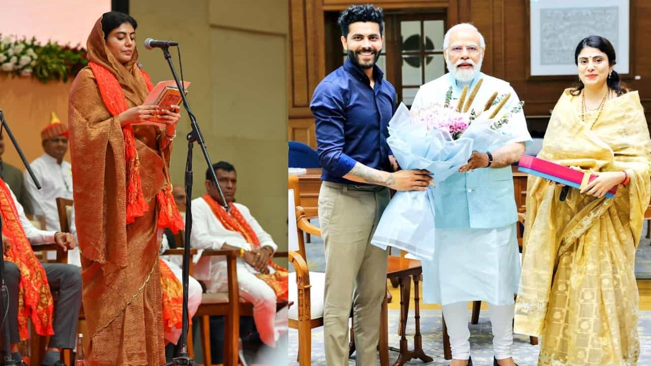 Rivaba Jadeja: ಸಚಿವೆಯಾಗಿ ಪ್ರಮಾಣ ವಚನ ಸ್ವೀಕರಿಸಿದ ರವೀಂದ್ರ ಜಡೇಜಾ ಪತ್ನಿ Rivaba Jadeja: ಸಚಿವೆಯಾಗಿ ಪ್ರಮಾಣ ವಚನ ಸ್ವೀಕರಿಸಿದ ರವೀಂದ್ರ ಜಡೇಜಾ ಪತ್ನಿ