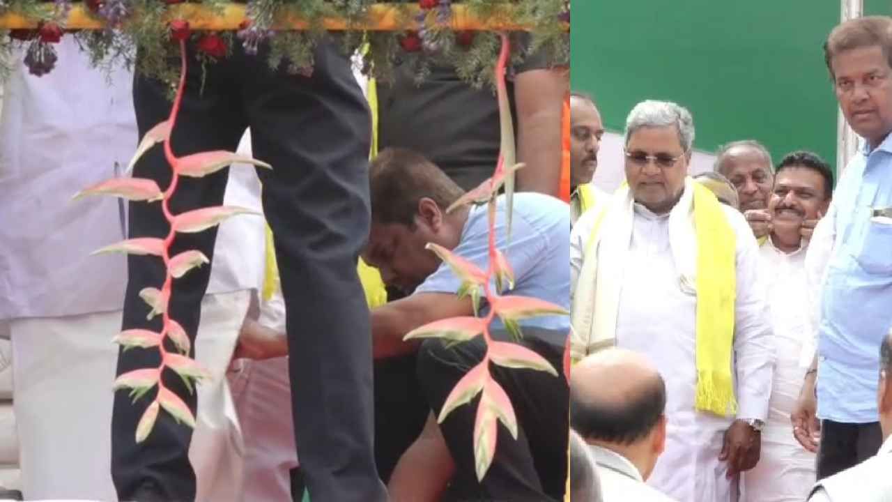 ವ್ಯಕ್ತಿಯೊಬ್ಬರಿಂದ ಶೂ ಹಾಕಿಸಿಕೊಂಡ ಸಿಎಂ ಸಿದ್ದರಾಮಯ್ಯ:  ವಿಡಿಯೋ ವೈರಲ್