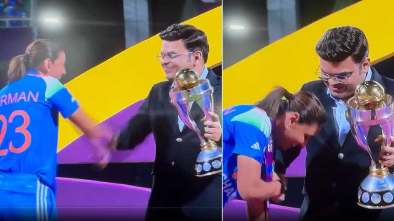 Harmanpreet Kaur: ಟ್ರೋಫಿ ತೆಗೆದುಕೊಳ್ಳುವಾಗ ಜಯ್ ಶಾಗೆ ಕ್ಯಾಪ್ಟನ್ ಹರ್ಮನ್ಪ್ರೀತ್ ಕೌರ್ ಏನು ಮಾಡಿದ್ರು ನೋಡಿ Harmanpreet Kaur: ಟ್ರೋಫಿ ತೆಗೆದುಕೊಳ್ಳುವಾಗ ಜಯ್ ಶಾಗೆ ಕ್ಯಾಪ್ಟನ್ ಹರ್ಮನ್ಪ್ರೀತ್ ಕೌರ್ ಏನು ಮಾಡಿದ್ರು ನೋಡಿ