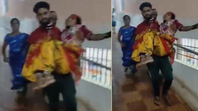 ವ್ಹೀಲ್​ಚೇರ್ ಇಲ್ಲದ್ದಕ್ಕೆ ರೋಗಿಯನ್ನ ಮೂರನೇ ಮಹಡಿಯಿಂದ ಹೊತ್ತು ಸಾಗಿದ ಯುವಕ