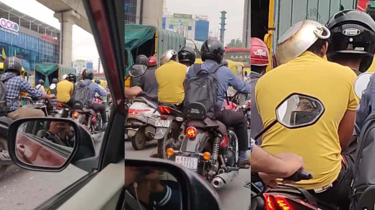 Video: ಟ್ರಾಫಿಕ್ ಪೊಲೀಸರಿಂದ ದಂಡ ತಪ್ಪಿಸಲು ಬಾಣಲೆಯನ್ನೇ ಹೆಲ್ಮೆಟ್ ಆಗಿ ಬಳಸಿದ ಸವಾರ Video: ಟ್ರಾಫಿಕ್ ಪೊಲೀಸರಿಂದ ದಂಡ ತಪ್ಪಿಸಲು ಬಾಣಲೆಯನ್ನೇ ಹೆಲ್ಮೆಟ್ ಆಗಿ ಬಳಸಿದ ಸವಾರ