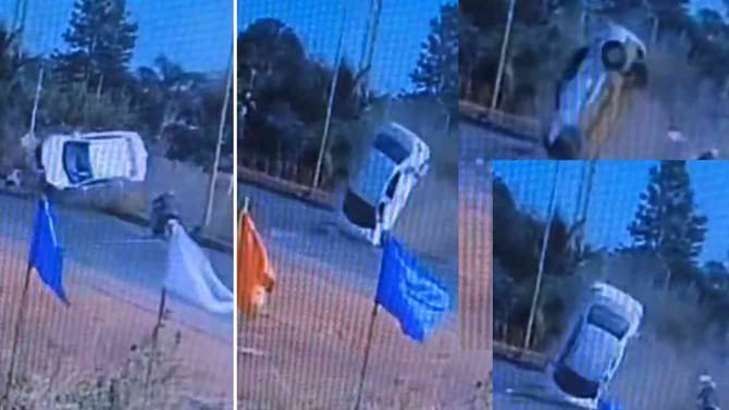 ಹೈವೇನಲ್ಲಿ ಭಯಾನಕ ಅಪಘಾತ: ಬುಗುರಿ ತಿರುಗಿದಂತೆ ತಿರುಗಿದ ಕಾರು