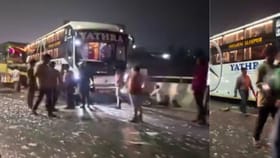 ಆನೇಕಲ್: ಸ್ಲೀಪರ್ ಕೋಚ್ ಬಸ್​ಗಳ ನಡುವೆ ಭೀಕರ ಅಪಘಾತ