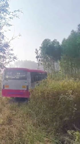 ಬ್ರೇಕ್ ಫೇಲ್ ಆಗಿ ನೀಲಗಿರಿ ತೋಪಿಗೆ ನುಗ್ಗಿದ KSRTC ಬಸ್