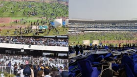 ಫ್ಯಾನ್ಸ್- ಪೊಲೀಸರ ನಡುವೆ ಚೇರ್ ಎಸೆದಾಟ