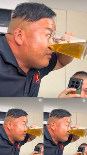 ಮೂಗಿನ ಮೂಲಕ ಬಿಯರ್​ ಕುಡಿಯುತ್ತಿರುವ ಈತನನ್ನೊಮ್ಮೆ ನೋಡಿ