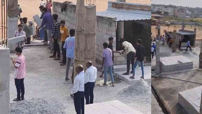 ಶಾಲೆಗೆ ಬರುವ ಮಕ್ಕಳನ್ನ ಗಾರೆ ಕೆಲಸಕ್ಕಚ್ಚಿದ ಮೇಸ್ಟ್ರು, ವಿಡಿಯೋ ವೈರಲ್