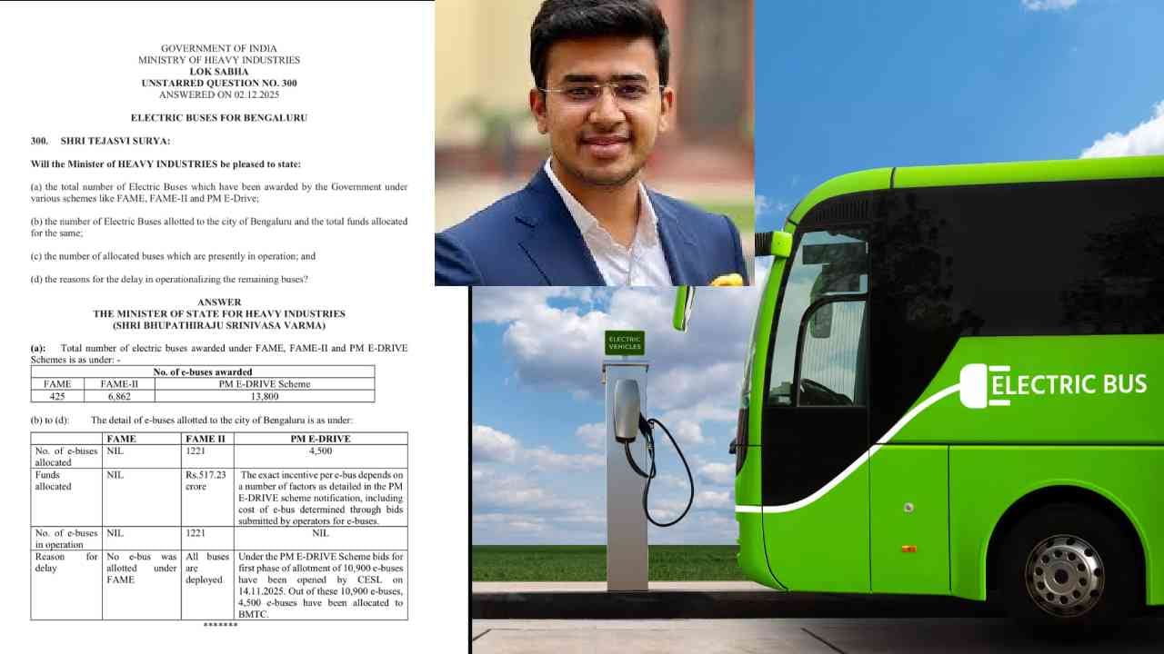 ಕರ್ನಾಟಕಕ್ಕೆ 6862 ಎಲೆಕ್ಟ್ರಿಕ್ ಬಸ್: ಪರಿಸರ ಸ್ನೇಹಿ ವಾತಾವರಣಕ್ಕೆ ಮೋದಿ ಸರ್ಕಾರ ಬದ್ಧ ಎಂದ ತೇಜಸ್ವಿ ಸೂರ್ಯ ಕರ್ನಾಟಕಕ್ಕೆ 6862 ಎಲೆಕ್ಟ್ರಿಕ್ ಬಸ್: ಪರಿಸರ ಸ್ನೇಹಿ ವಾತಾವರಣಕ್ಕೆ ಮೋದಿ ಸರ್ಕಾರ ಬದ್ಧ ಎಂದ ತೇಜಸ್ವಿ ಸೂರ್ಯ
