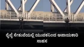 ರೈಲ್ವೆ ಸೇತುವೆಯಲ್ಲಿ ಯುವಕನಿಂದ ಅಪಾಯಕಾರಿ ಸಾಹಸ