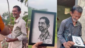 ಕಾಯಕದಲ್ಲೇ ಖುಷಿ ಕಾಣುವ ವ್ಯಕ್ತಿಯ ಚಿತ್ರ ಬಿಡಿಸಿ ನಗು ಮೂಡಿಸಿದ ಯುವಕಲಾವಿದ