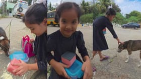 ಬೀದಿ ನಾಯಿಯ ಹೊಟ್ಟೆ ಹಸಿವನ್ನು ನೀಗಿಸಿದ ಪುಟ್ಟ ಹುಡುಗಿ