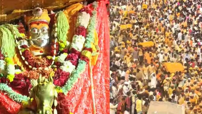 ಯಾದಗಿರಿ ಮೈಲಾರಲಿಂಗ ಜಾತ್ರೆ: ಭಂಡಾರದೋಕುಳಿಯಲ್ಲಿ ಮುಂದೆದ್ದ ಭಕ್ತರು