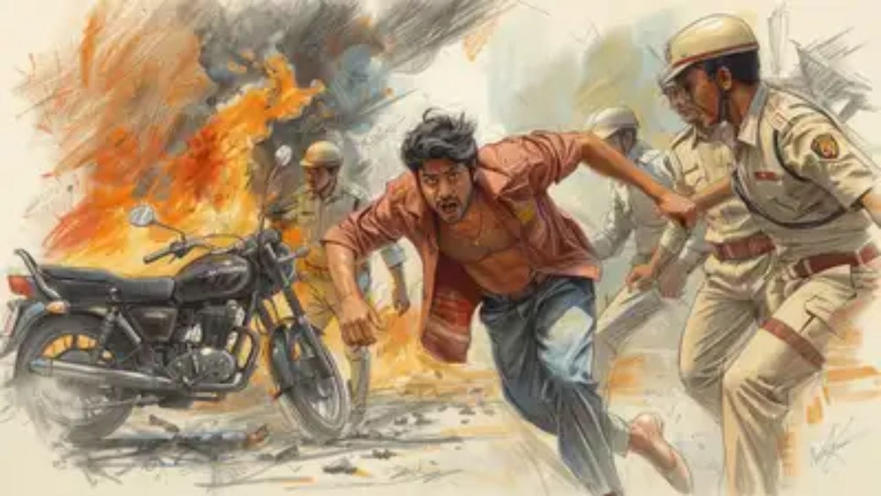 ನಿಮ್ಮ ಈ ಪರೀಕ್ಷೆಗಿಂತ ಸಾಯುವುದೇ ಉತ್ತಮ: ಪೊಲೀಸರ ಮುಂದೆ ಬೈಕ್ಗೆ ಬೆಂಕಿ ಹಚ್ಚಿ, ಪರಾರಿಯಾದ ಯುವಕ ನಿಮ್ಮ ಈ ಪರೀಕ್ಷೆಗಿಂತ ಸಾಯುವುದೇ ಉತ್ತಮ: ಪೊಲೀಸರ ಮುಂದೆ ಬೈಕ್ಗೆ ಬೆಂಕಿ ಹಚ್ಚಿ, ಪರಾರಿಯಾದ ಯುವಕ