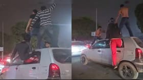 ಶರ್ಟ್​ ಬಿಚ್ಚಿ, ಕಾರಿನ ಮೇಲೆ ಡ್ಯಾನ್ಸ್ ಮಾಡಿದ ಯುವಕರು