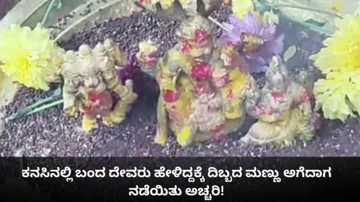 ಕನಸಿನಲ್ಲಿ ಬಂದ ದೇವರು ಹೇಳಿದ್ದಕ್ಕೆ ದಿಬ್ಬದ ಮಣ್ಣು ಅಗೆದಾಗ ನಡೆಯಿತು ಅಚ್ಚರಿ! ಕನಸಿನಲ್ಲಿ ಬಂದ ದೇವರು ಹೇಳಿದ್ದಕ್ಕೆ ದಿಬ್ಬದ ಮಣ್ಣು ಅಗೆದಾಗ ನಡೆಯಿತು ಅಚ್ಚರಿ!