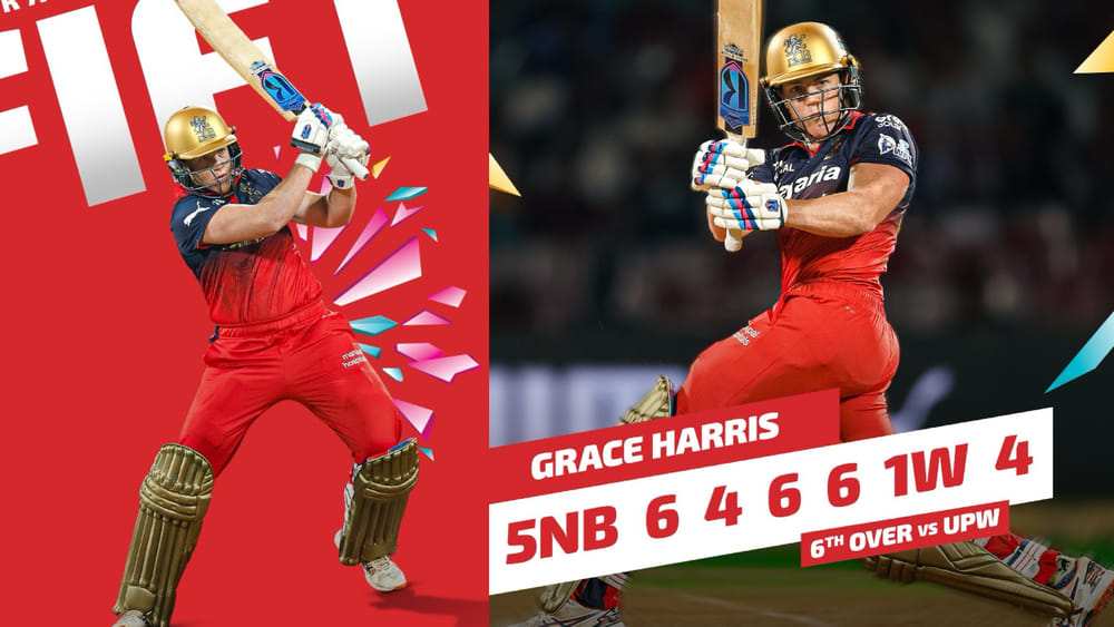 WPL 2026: ಒಂದೇ ಓವರ್​ನಲ್ಲಿ 32 ರನ್..! 22 ಎಸೆತಗಳಲ್ಲಿ 50 ರನ್ ಚಚ್ಚಿದ ಹ್ಯಾರಿಸ್; ವಿಡಿಯೋ