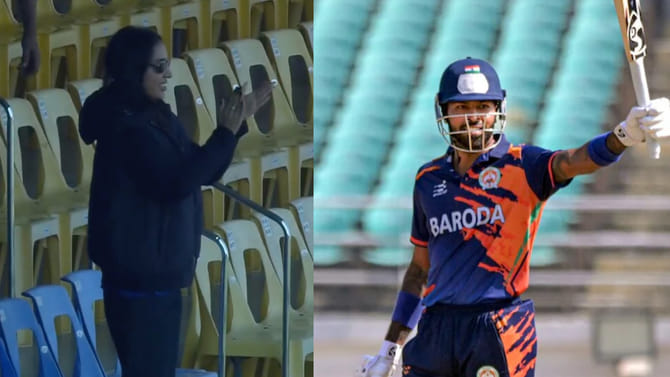 ಪ್ರೇಯಸಿ ಎದುರು 31 ಎಸೆತಗಳಲ್ಲಿ 75 ರನ್ ಚಚ್ಚಿದ ಹಾರ್ದಿಕ್