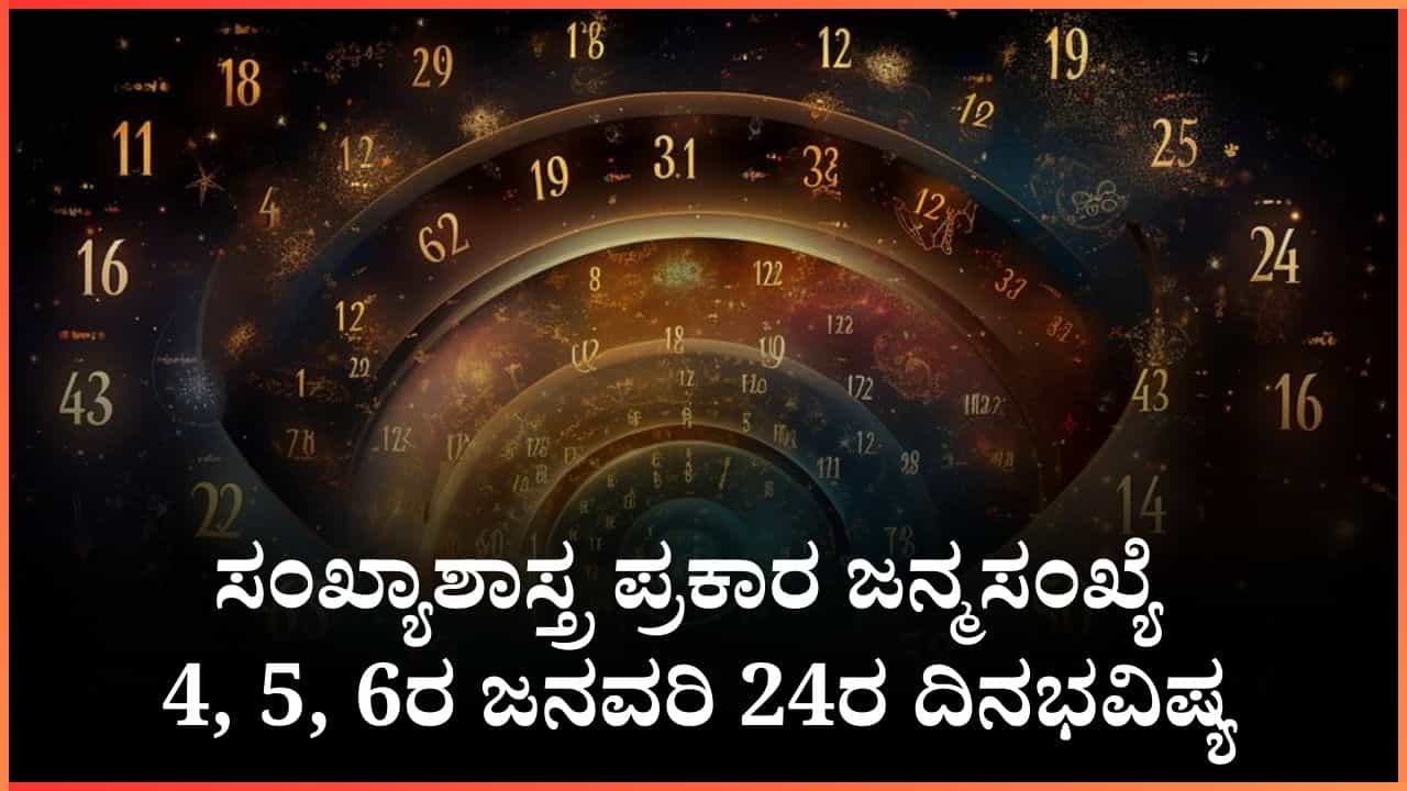 Numerology Prediction: ಸಂಖ್ಯಾಶಾಸ್ತ್ರ ಪ್ರಕಾರ ಜನ್ಮಸಂಖ್ಯೆ 4, 5, 6ರ ಜನವರಿ 24ರ ದಿನಭವಿಷ್ಯ Numerology Prediction: ಸಂಖ್ಯಾಶಾಸ್ತ್ರ ಪ್ರಕಾರ ಜನ್ಮಸಂಖ್ಯೆ 4, 5, 6ರ ಜನವರಿ 24ರ ದಿನಭವಿಷ್ಯ