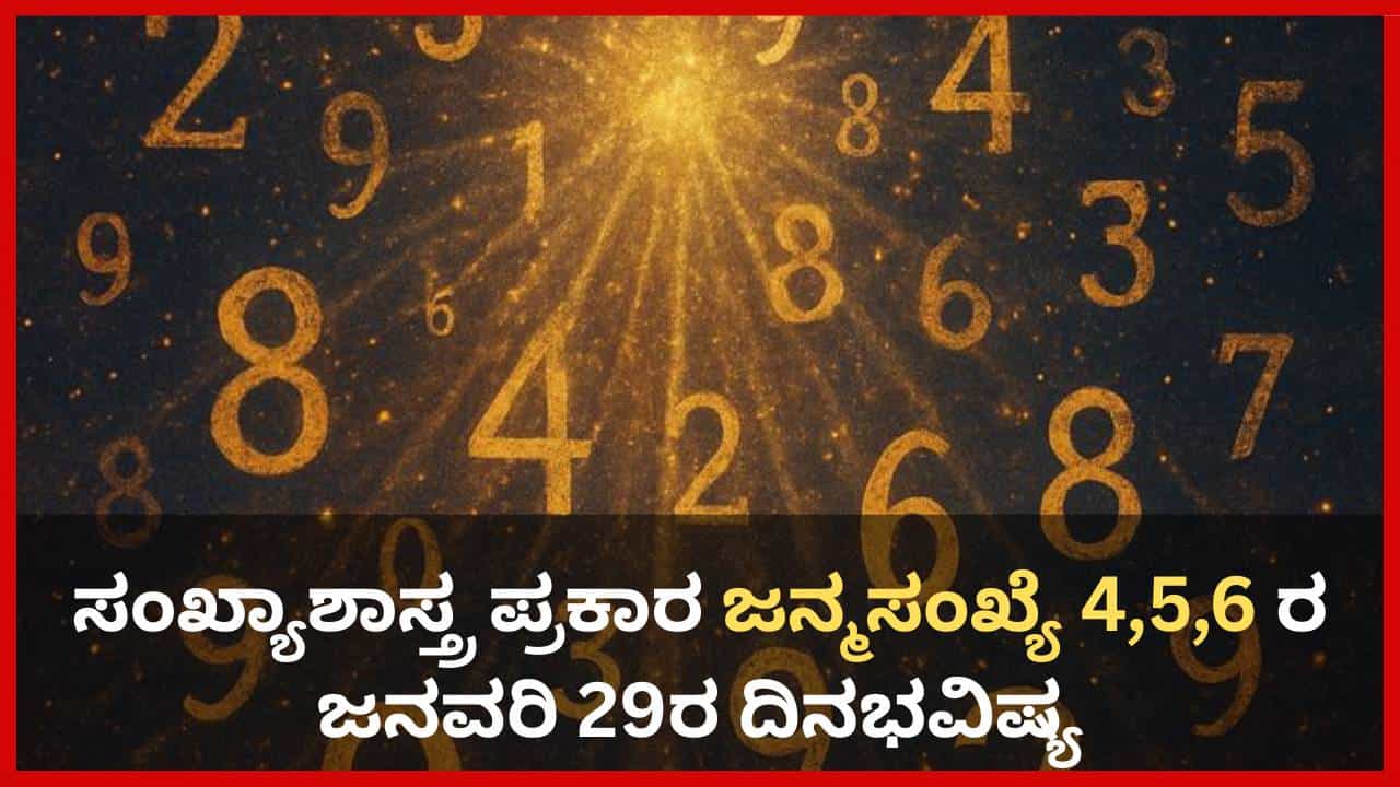 Numerology Prediction: ಸಂಖ್ಯಾಶಾಸ್ತ್ರ ಪ್ರಕಾರ ಜನ್ಮಸಂಖ್ಯೆ 4, 5, 6ರ ಜನವರಿ 29ರ ದಿನಭವಿಷ್ಯ Numerology Prediction: ಸಂಖ್ಯಾಶಾಸ್ತ್ರ ಪ್ರಕಾರ ಜನ್ಮಸಂಖ್ಯೆ 4, 5, 6ರ ಜನವರಿ 29ರ ದಿನಭವಿಷ್ಯ