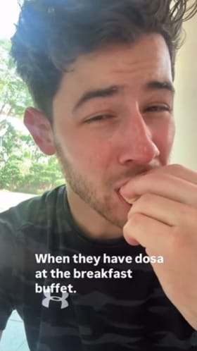 ದೋಸೆ ತಿನ್ನುತ್ತಾ ಪತ್ನಿ ಪ್ರಿಯಾಂಕಾ ಚೋಪ್ರಾ ಸಿನಿಮಾ ಹಾಡು ಕೇಳಿದ ನಿಕ್ ಜೋನಸ್