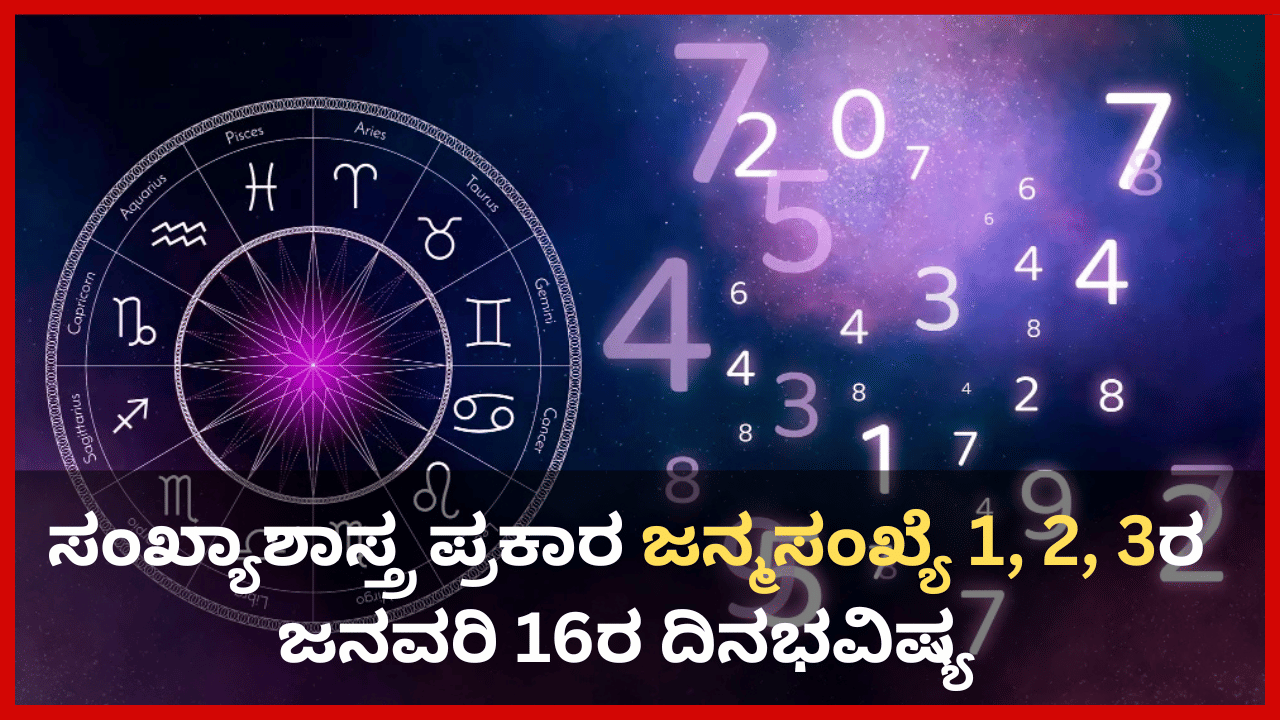 Numerology Prediction: ಸಂಖ್ಯಾಶಾಸ್ತ್ರ ಪ್ರಕಾರ ಜನ್ಮಸಂಖ್ಯೆ 1, 2, 3ರ ಜನವರಿ 16ರ ದಿನಭವಿಷ್ಯ Numerology Prediction: ಸಂಖ್ಯಾಶಾಸ್ತ್ರ ಪ್ರಕಾರ ಜನ್ಮಸಂಖ್ಯೆ 1, 2, 3ರ ಜನವರಿ 16ರ ದಿನಭವಿಷ್ಯ