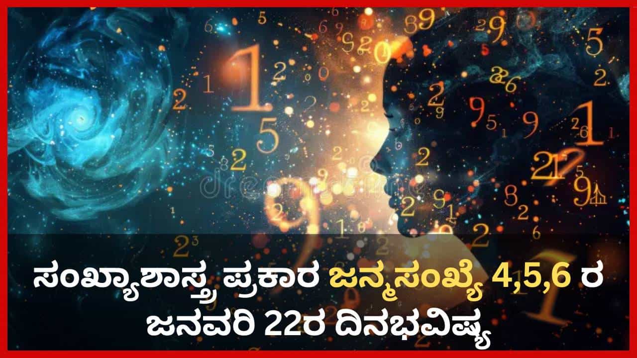 Numerology Prediction: ಸಂಖ್ಯಾಶಾಸ್ತ್ರ ಪ್ರಕಾರ ಜನ್ಮಸಂಖ್ಯೆ 4, 5, 6ರ ಜನವರಿ 22ರ ದಿನಭವಿಷ್ಯ Numerology Prediction: ಸಂಖ್ಯಾಶಾಸ್ತ್ರ ಪ್ರಕಾರ ಜನ್ಮಸಂಖ್ಯೆ 4, 5, 6ರ ಜನವರಿ 22ರ ದಿನಭವಿಷ್ಯ