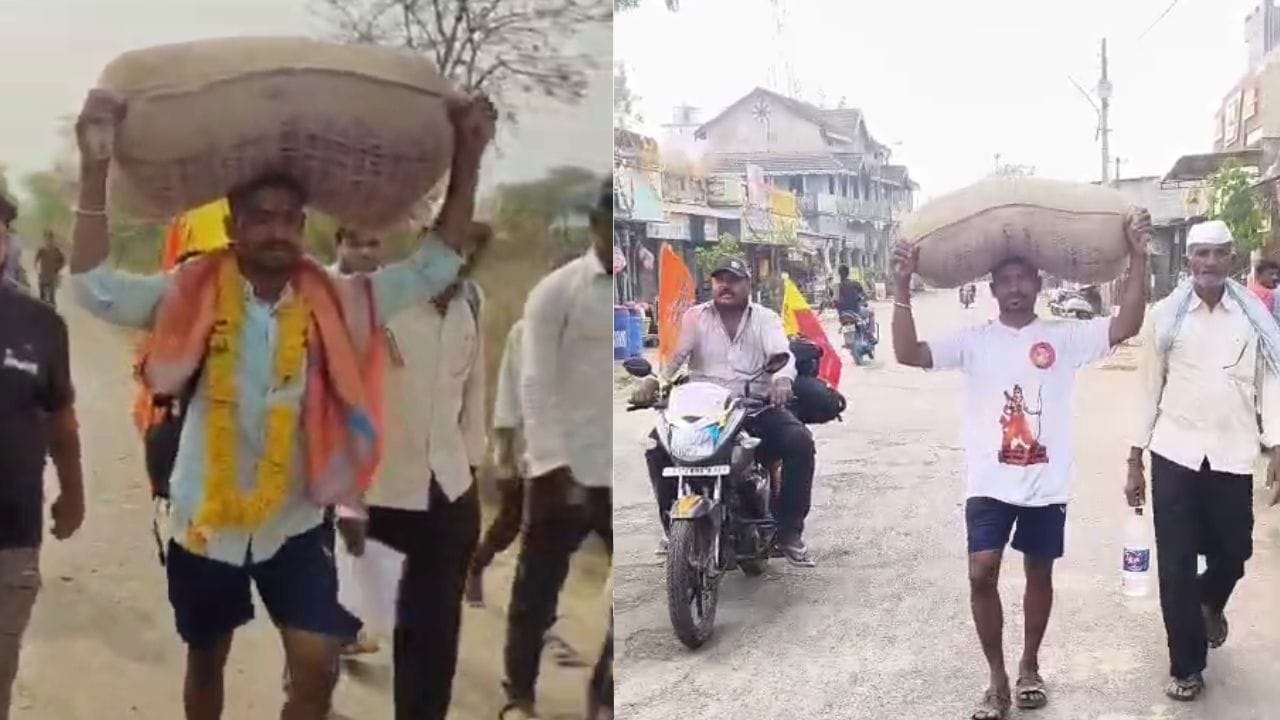 ವಿಜಯಪುರ: 56 ಕೆಜಿ ತೂಕದ ಗೋಧಿ ಮೂಟೆ ಹೊತ್ತು ಅಯೋಧ್ಯೆಗೆ ಪಾದಯಾತ್ರೆ ಹೊರಟ ರಾಮ ಭಕ್ತ! ವಿಜಯಪುರ: 56 ಕೆಜಿ ತೂಕದ ಗೋಧಿ ಮೂಟೆ ಹೊತ್ತು ಅಯೋಧ್ಯೆಗೆ ಪಾದಯಾತ್ರೆ ಹೊರಟ ರಾಮ ಭಕ್ತ!