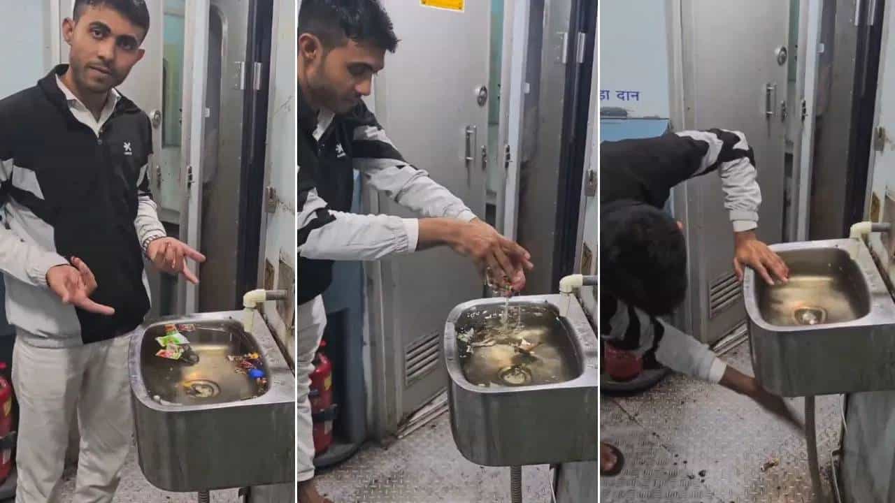 Viral Video: ರೈಲಿನ ಸಿಂಕ್ನಲ್ಲಿ ಸಿಲುಕಿದ್ದ ಕಸವನ್ನು ಕೈಯಿಂದ ತೆಗೆದ ಪ್ರಯಾಣಿಕನಿಗೆ ಭಾರಿ ಮೆಚ್ಚುಗೆ Viral Video: ರೈಲಿನ ಸಿಂಕ್ನಲ್ಲಿ ಸಿಲುಕಿದ್ದ ಕಸವನ್ನು ಕೈಯಿಂದ ತೆಗೆದ ಪ್ರಯಾಣಿಕನಿಗೆ ಭಾರಿ ಮೆಚ್ಚುಗೆ