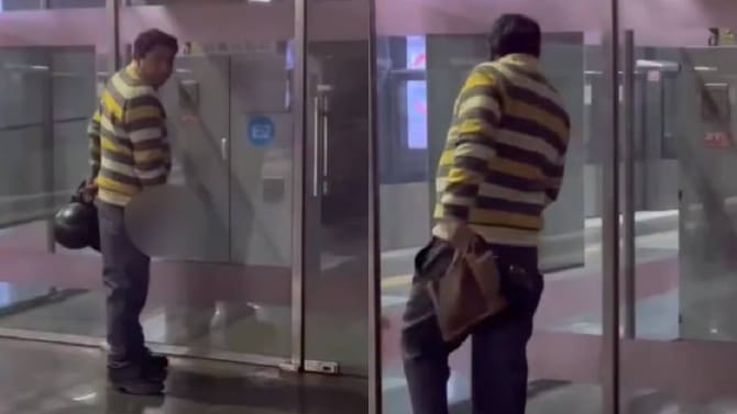 ಮೆಟ್ರೋ ಪ್ಲಾಟ್​ಫಾರ್ಮ್​ನಲ್ಲಿ ಮೂತ್ರ ವಿಸರ್ಜಿಸಿ ಸಿಕ್ಕಿಬಿದ್ದ ವ್ಯಕ್ತಿ