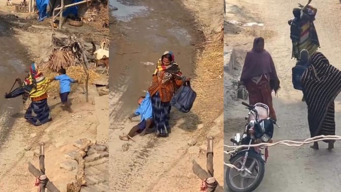 ಶಾಲೆಗೆ ಹೋಗಲ್ಲ ಎಂದು ಹಠ ಹಿಡಿದ ಪುಟ್ಟ ಬಾಲಕನನ್ನು ಎತ್ಕೊಂಡು ಹೋದ ತಾಯಿ