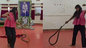 ಹಾವಿನ ಜತೆಗೆ ಯುವತಿಯ ಚೆಲ್ಲಾಟ, ಮುಂದೇನಾಯ್ತು ನೋಡಿ