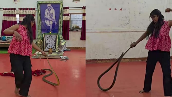 ಹಾವಿನ ಜತೆಗೆ ಯುವತಿಯ ಚೆಲ್ಲಾಟ, ಮುಂದೇನಾಯ್ತು ನೋಡಿ