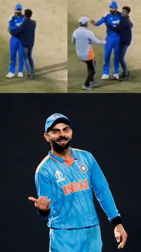 ವಿರಾಟ್ ಕೊಹ್ಲಿಯನ್ನು ತಬ್ಬಿಕೊಂಡ ಅಭಿಮಾನಿ