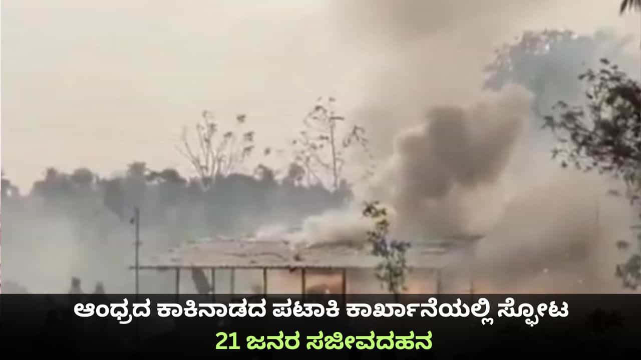 ಆಂಧ್ರದ ಕಾಕಿನಾಡ ಪಟಾಕಿ ಕಾರ್ಖಾನೆಯಲ್ಲಿ ಸ್ಫೋಟ; 21 ಜನರ ಸಜೀವದಹನ ಆಂಧ್ರದ ಕಾಕಿನಾಡ ಪಟಾಕಿ ಕಾರ್ಖಾನೆಯಲ್ಲಿ ಸ್ಫೋಟ; 21 ಜನರ ಸಜೀವದಹನ