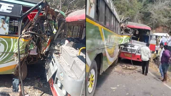 ಮಹದೇಶ್ವರ ಬೆಟ್ಟದ ಜಾತ್ರೆ ಹೊತ್ತಲೇ ಭೀಕರ ಅಪಘಾತ: ಸರ್ಕಾರಿ ಬಸ್ - ಖಾಸಗಿ ಬಸ್ ಮುಖಾಮುಖಿ ಡಿಕ್ಕಿ ಮಹದೇಶ್ವರ ಬೆಟ್ಟದ ಜಾತ್ರೆ ಹೊತ್ತಲೇ ಭೀಕರ ಅಪಘಾತ: ಸರ್ಕಾರಿ ಬಸ್ - ಖಾಸಗಿ ಬಸ್ ಮುಖಾಮುಖಿ ಡಿಕ್ಕಿ