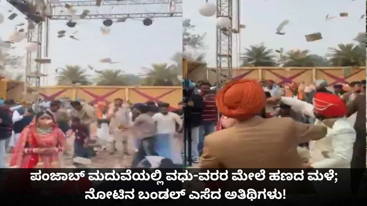 ಪಂಜಾಬ್ ಮದುವೆಯಲ್ಲಿ ವಧು-ವರರ ಮೇಲೆ ಹಣದ ಮಳೆ; ನೋಟಿನ ಬಂಡಲ್ ಎಸೆದ ಅತಿಥಿಗಳು!