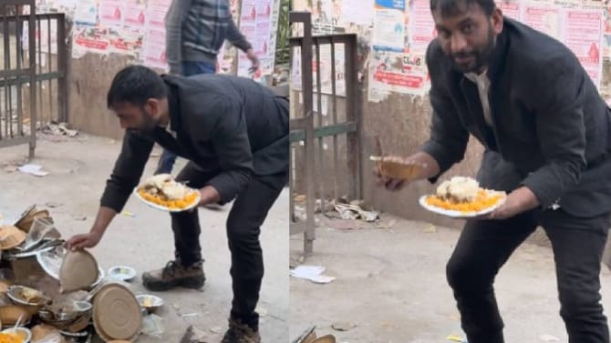 ತಟ್ಟೆಯಲ್ಲಿ ಉಳಿದಿದ್ದ ಆಹಾರವನ್ನು ಒಟ್ಟು ಮಾಡಿದ ಯುಪಿಎಸ್​​ಸಿ ಆಕಾಂಕ್ಷಿ