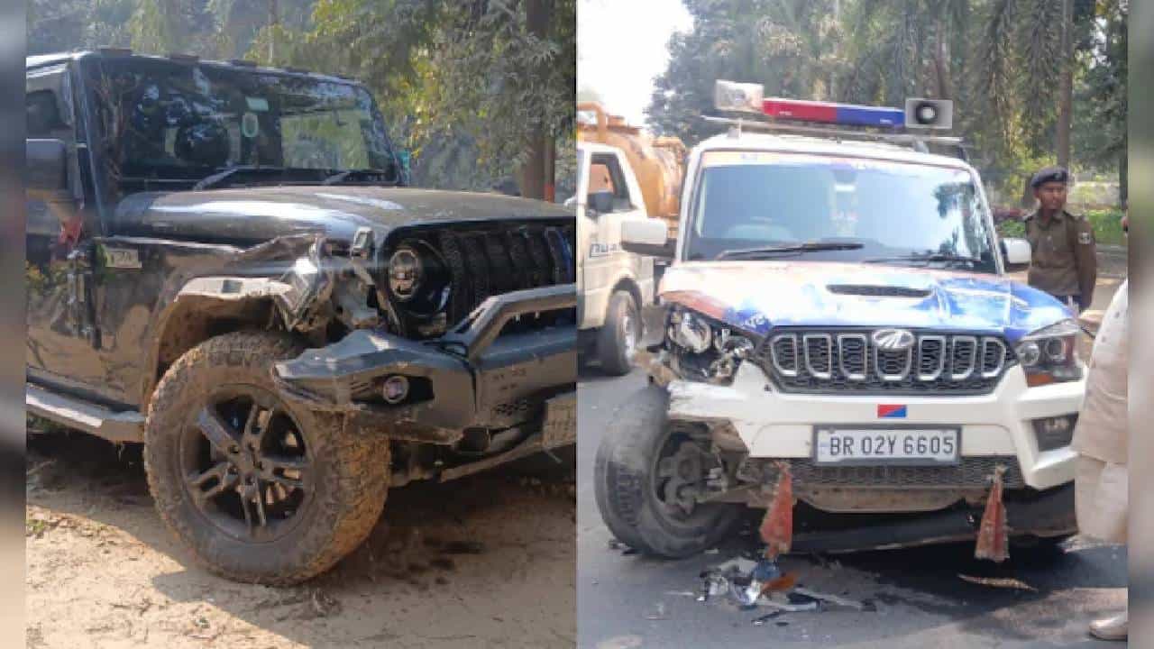 ಬ್ಯಾರಿಕೇಡ್ ಮುರಿದು ಪೊಲೀಸ್ ವಾಹನಕ್ಕೆ ಗುದ್ದಿದ ಥಾರ್, ನಿತೀಶ್ ಕುಮಾರ್ ನಿವಾಸದ ಬಳಿ ಘಟನೆ