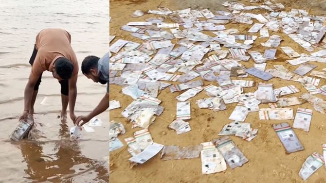 ನೇತ್ರಾವತಿ ತೀರದಲ್ಲಿ ರಾಶಿ ರಾಶಿ ಆಧಾರ್ ಕಾರ್ಡ್​​ ಕಂಡು ಸ್ಥಳೀಯರು ಶಾಕ್​