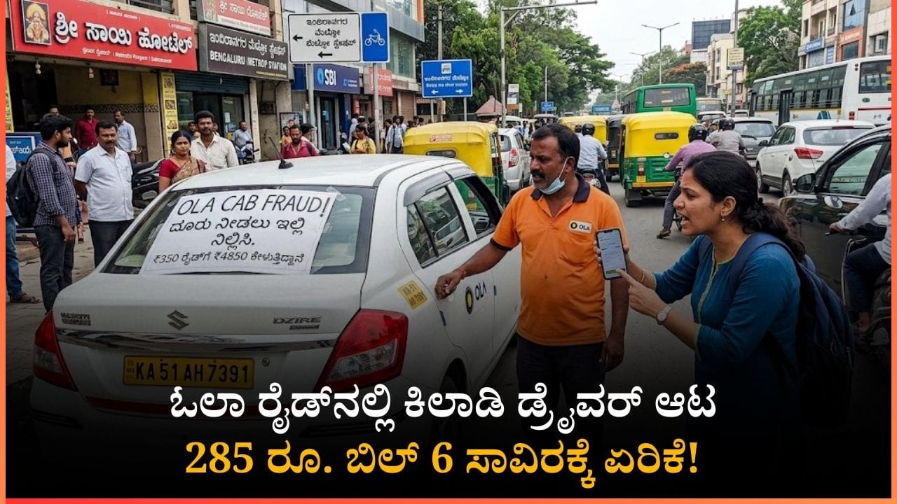 ಬೆಂಗಳೂರು ಓಲಾ ರೈಡ್ ಹಗರಣ: 285 ರೂ. ಬಿಲ್ 5,950 ರೂ.ಗೆ ಏರಿಕೆ! ಕ್ಯಾಬ್ ಡ್ರೈವರ್‌ಗಳ ಹೊಸ ಆಟ ಶುರು