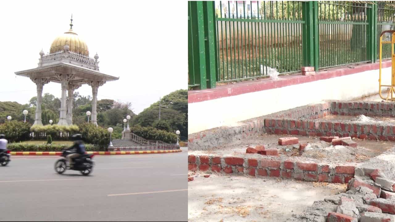 ಮೈಸೂರು ಪಾಲಿಕೆಯಿಂದಲೇ ಫುಟ್​ಪಾತ್ ಒತ್ತುವರಿ! ಅರಮನೆ ಮುಂಭಾಗದ ರಾಜಮಾರ್ಗ ಒಡೆದು ಟಾಂಗಾ ಸ್ಟ್ಯಾಂಡ್​