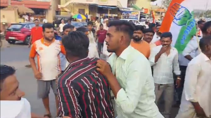 BJP ರೋಡ್ ಶೋಗೆ ಕಾಂಗ್ರೆಸ್ ಧ್ವಜ ಹಿಡಿದು 'ಕೈ' ಕಾರ್ಯಕರ್ತರ ಎಂಟ್ರಿ!