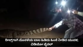 ರೀಲ್ಸ್​ಗಾಗಿ ಮೊಸಳೆಯ ಬಾಲ ಹಿಡಿದು ಹಿಂಸೆ ನೀಡಿದ ಯುವಕ; ವಿಡಿಯೋ ವೈರಲ್